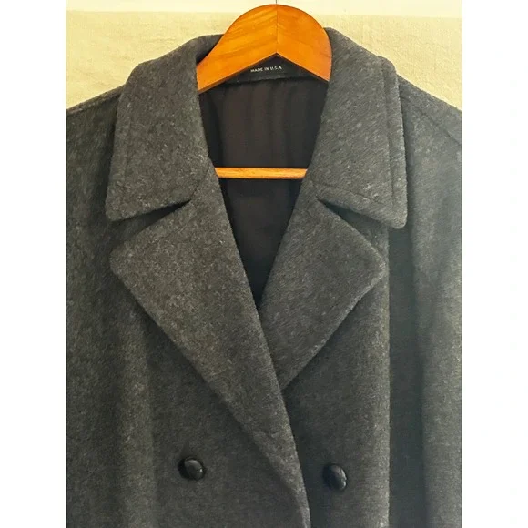 VTG Stratojac Charcoal Grey Wool Blend Double Breasted Overcoat USA Mens sz 42 - Picture 13 of 16